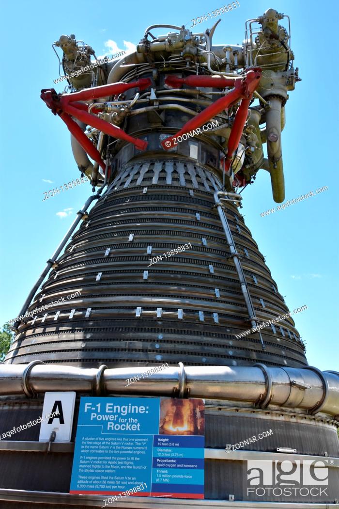 Stock Photo: F-1 Engine at Rocket Park at Space Center in Houston Texas.