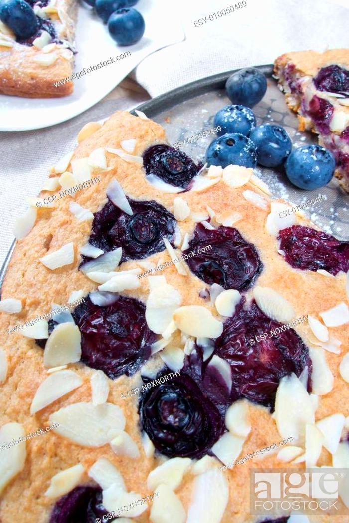 Stock Photo: Low carb healthy blueberries cake with almond.