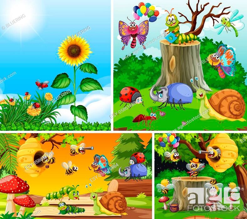 Set of different insects living in the garden background illustration,  Stock Vector, Vector And Low Budget Royalty Free Image. Pic. ESY-058616884  | agefotostock