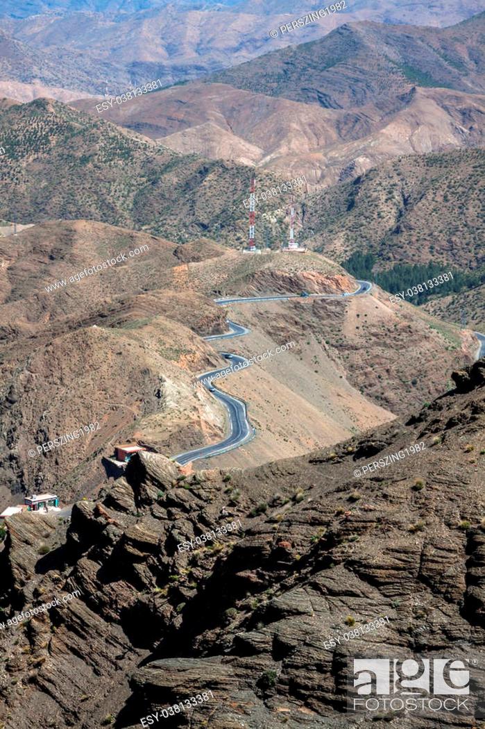Stock Photo: Curly road in the High Atlas mountains in Morocco.