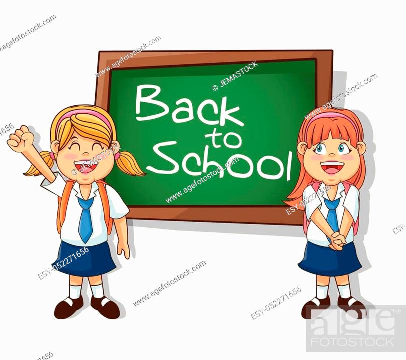 Girls cartoons students with blackboard. Back to school education and  childhood theme, Stock Vector, Vector And Low Budget Royalty Free Image.  Pic. ESY-052271656 | agefotostock