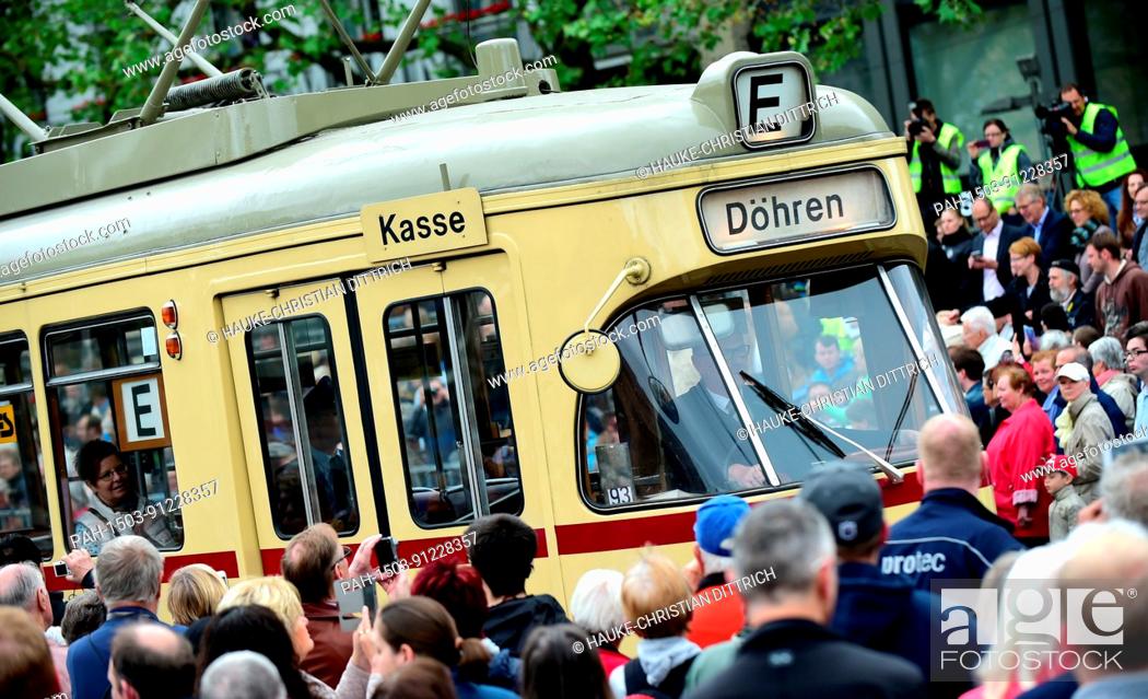 Stock Photo: An electric railcar of the transportation company ÜSTRA during a car parade in Hanover (Germany), 25 May 2017. | usage worldwide.