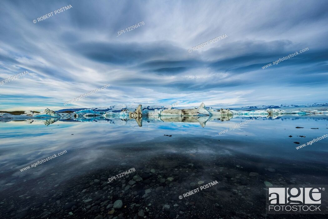 Stock Photo: The icebergs of the ice lagoon known as Jokulsarlon along the south coast of Iceland; Iceland.