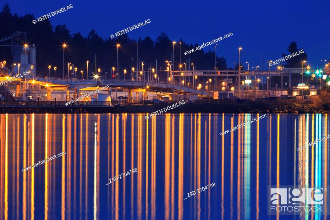 Stock Photo: BC Ferry terminal at dusk, Departure Bay, Nanaimo, Vancouver Island, British Columbia.