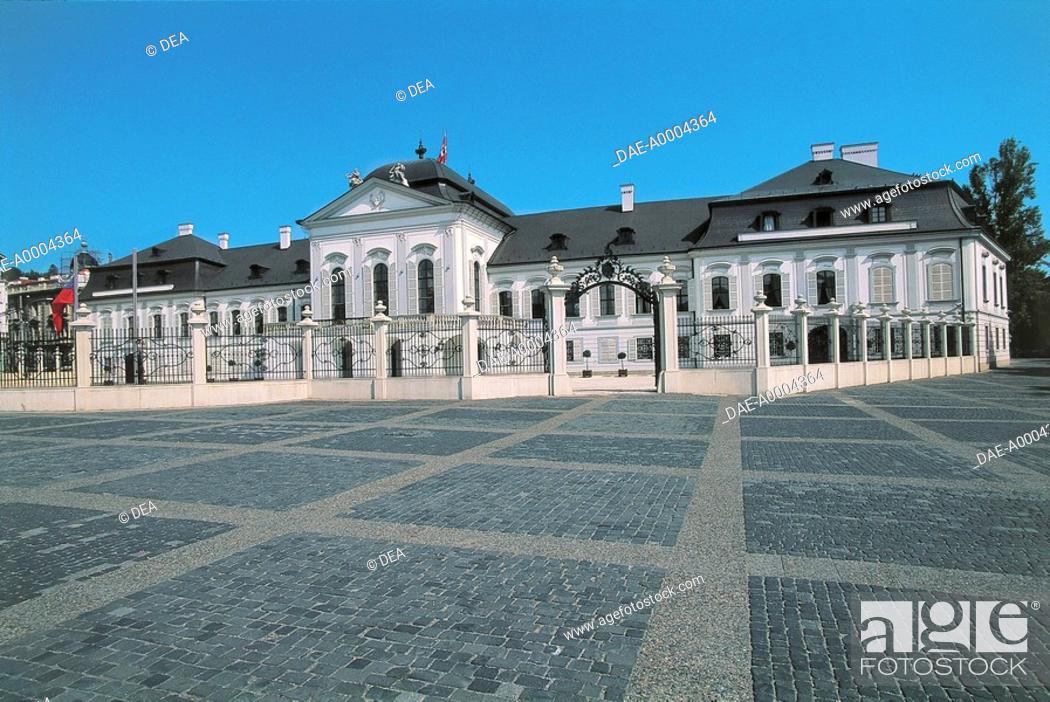 Stock Photo: Grassalkovich Palace (1760), designed by Andras Mayerhorfer, now seat of the President of the Slovak Republic, Bratislava, Slovakia.