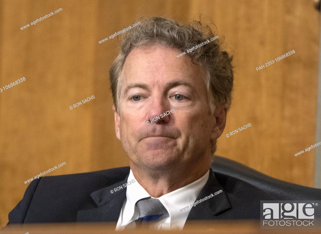 Stock Photo: United States Senator Rand Paul (Republican of Kentucky) listens as US Secretary of State Mike Pompeo testifies before the US Senate Committee on Foreign.