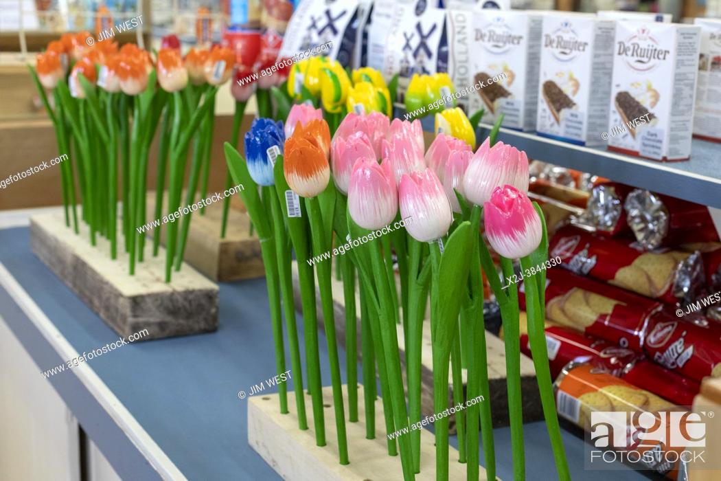Photo de stock: Holland, Michigan - Wooden tulips on sale at the De Klomp Wooden Shoe and Delft Factory, part of the Veldheer Tulip Farm.