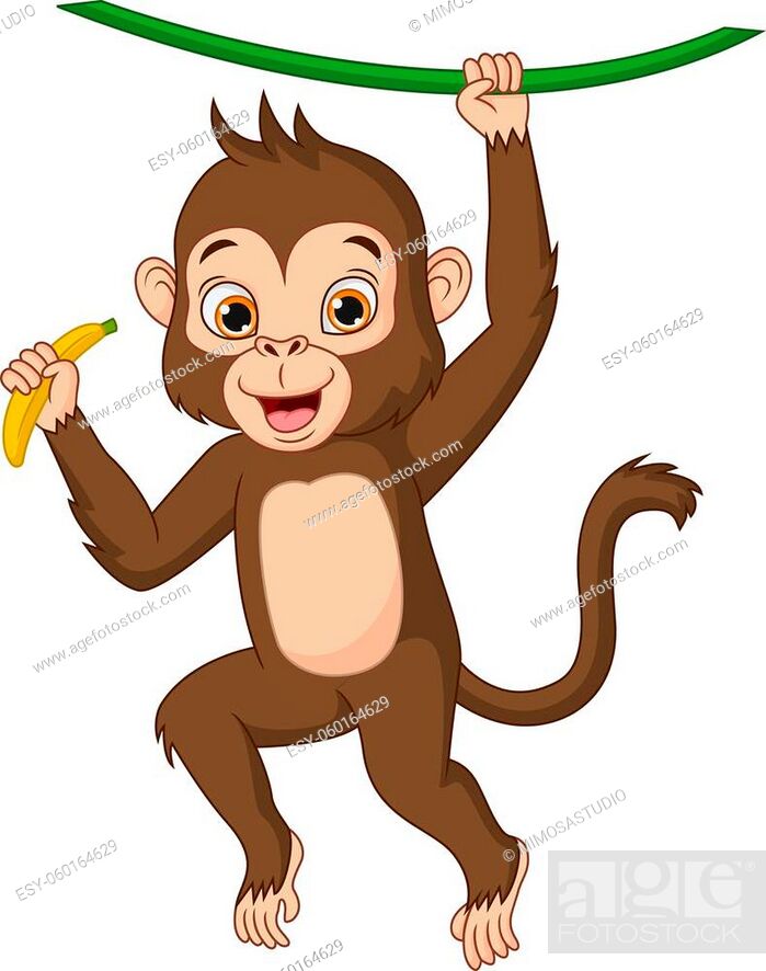 Vector illustration of Cute baby monkey hanging on tree branch, Stock  Vector, Vector And Low Budget Royalty Free Image. Pic. ESY-060164629 |  agefotostock