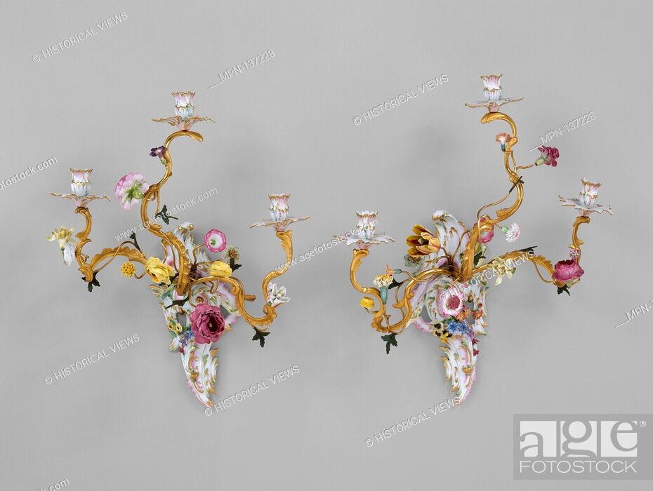 Stock Photo: Pair of wall lights. Manufactory: Royal Porcelain Manufactory, Berlin (German, founded 1763); Date: ca. 1765-68; Culture: German.