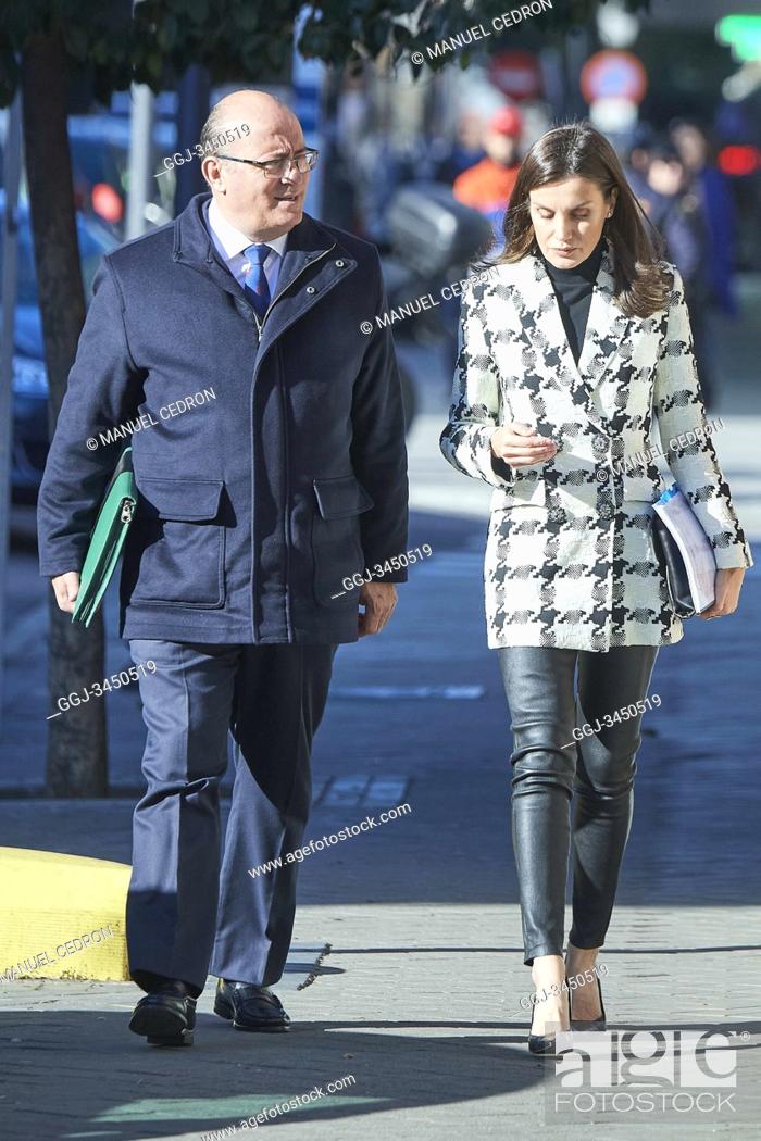 Stock Photo: Queen Letizia of Spain attends a Meeting with the Board of Directors of FEDER at Feder offices on January 9, 2020 in Madrid, Spain.