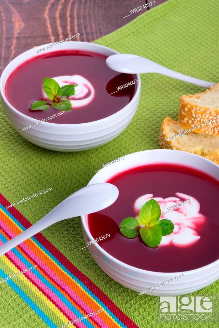 Stock Photo: Appetizing beetroot soup.