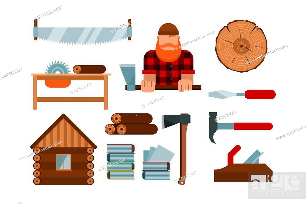 Lumberjack cartoon tools icons vector illustration. Timber isolated on  white background, Stock Vector, Vector And Low Budget Royalty Free Image.  Pic. ESY-040804637 | agefotostock