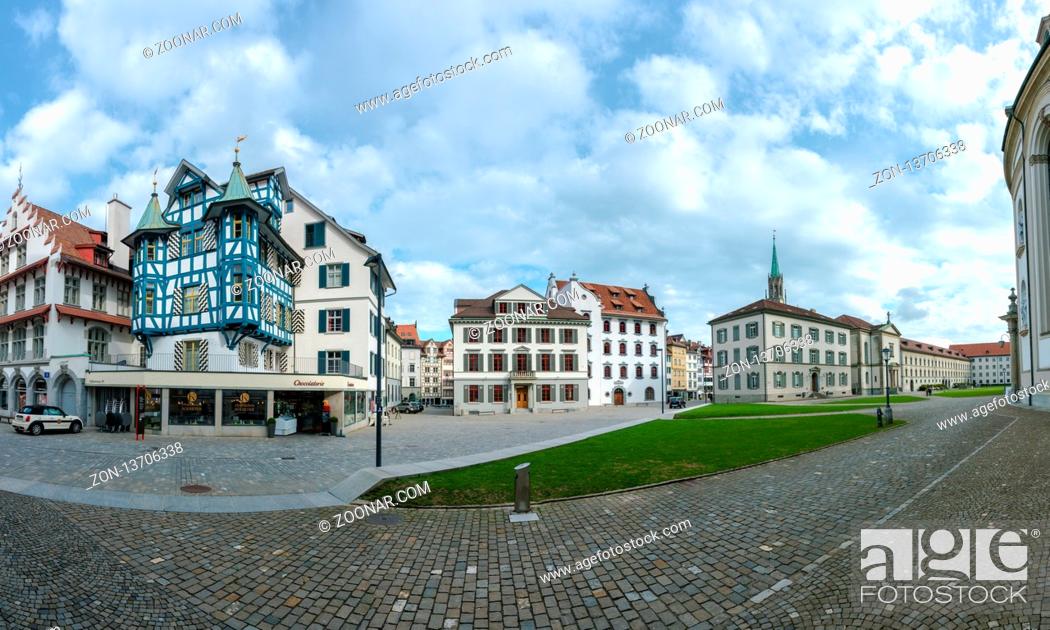 Stock Photo: St. Gallen, SG / Switzerland - April 8, 2019: the view from the historic St. Gallus Square in the Swiss city of Sankt Gallen.