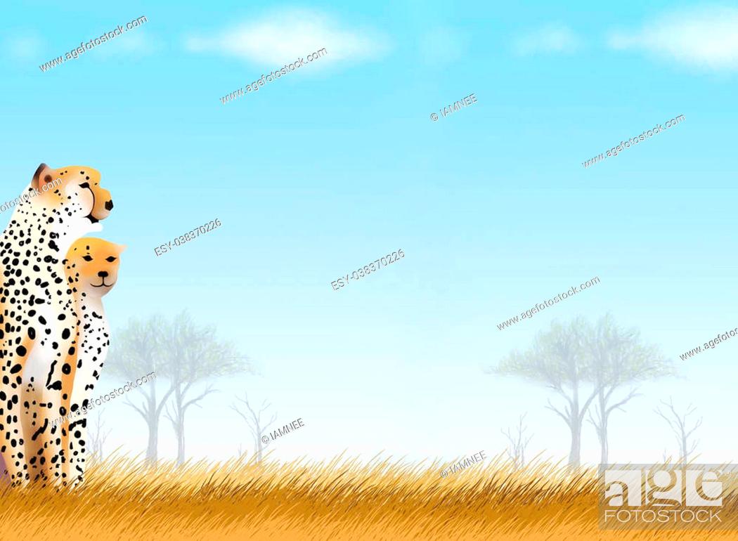 Hand Drawing of Two Cheetah in The Bueatyful Safari Park Background, Take  for Postcard or Note Paper, Stock Photo, Picture And Low Budget Royalty  Free Image. Pic. ESY-038370226 | agefotostock