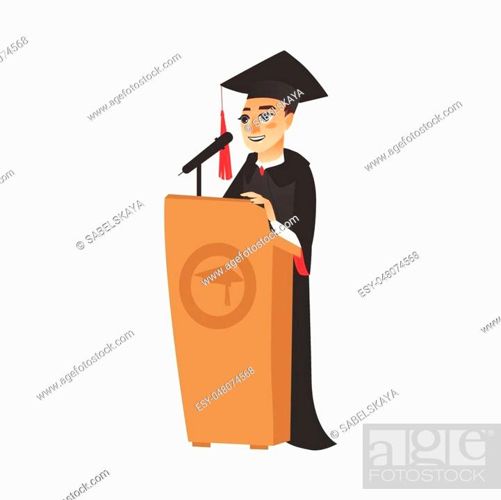 vector flat cartoon male college, university happy graduate character, boy  in graduation gown, Stock Vector, Vector And Low Budget Royalty Free Image.  Pic. ESY-048074568 | agefotostock