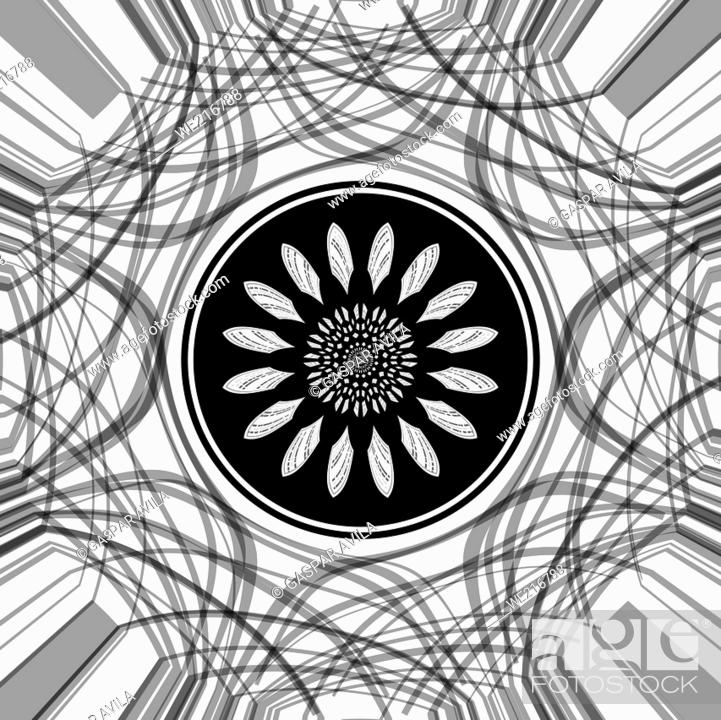 Vector: Abstract geometric digital art in black and white.