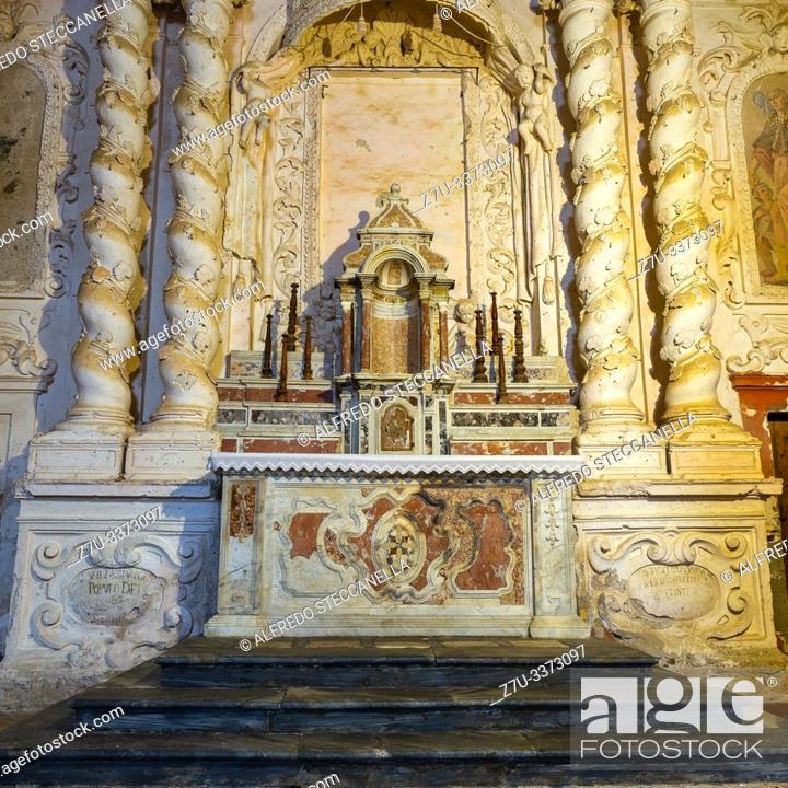 Stock Photo: Ancient altar of a Sicilian baroque church.