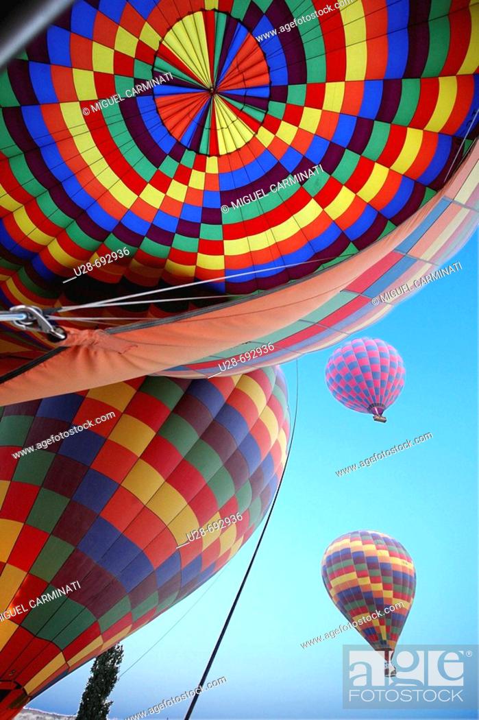 Stock Photo: Hot-air balloons over Göreme valley. Cappadocia, Turkey.