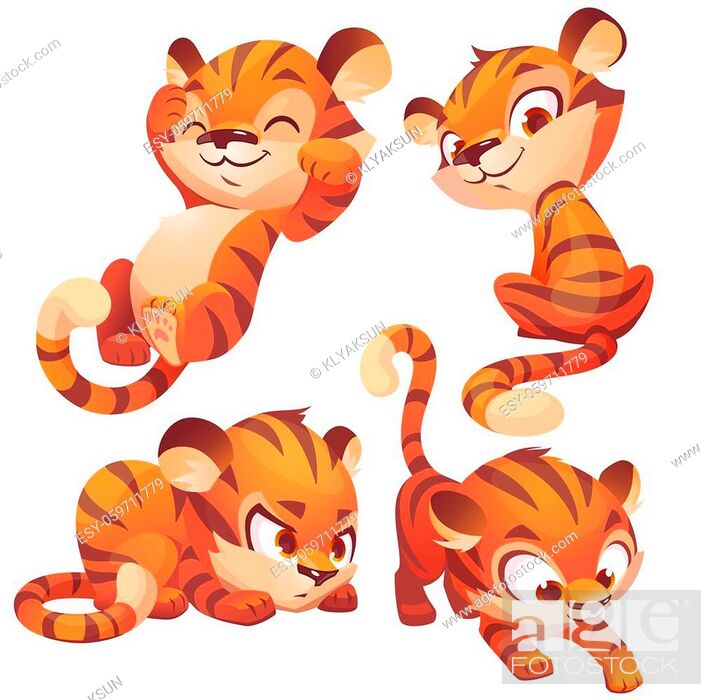 Funny baby tiger character in different poses. Vector set of cartoon cute  kitten sitting, sleep, Stock Vector, Vector And Low Budget Royalty Free  Image. Pic. ESY-059711779 | agefotostock