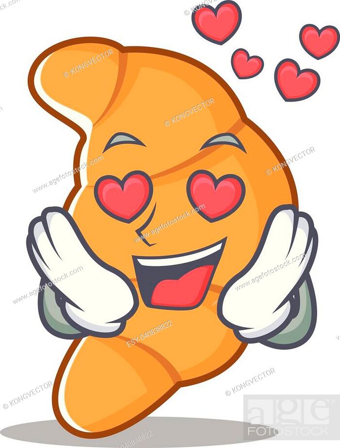 Stock Vector: In love croissant character cartoon style vector illustartion.