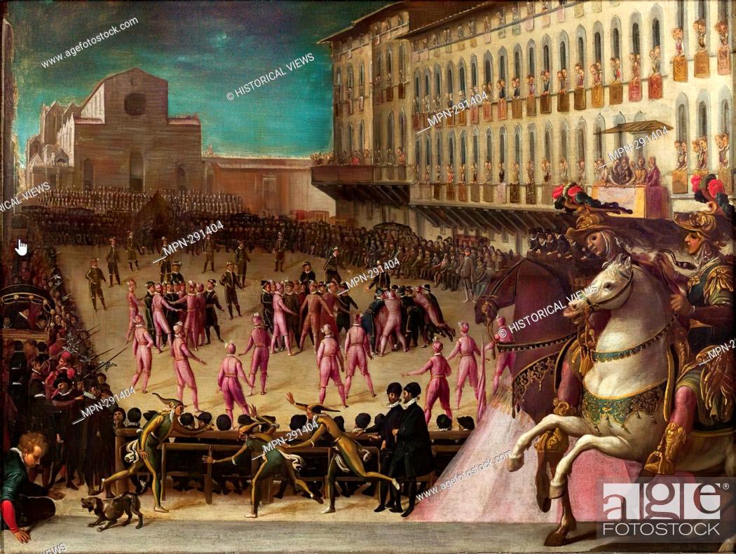 Stock Photo: Giuoco del Calcio - Piazza Santa Croce, Florence. Date: ca. 1589 Medium: Oil on canvas.
