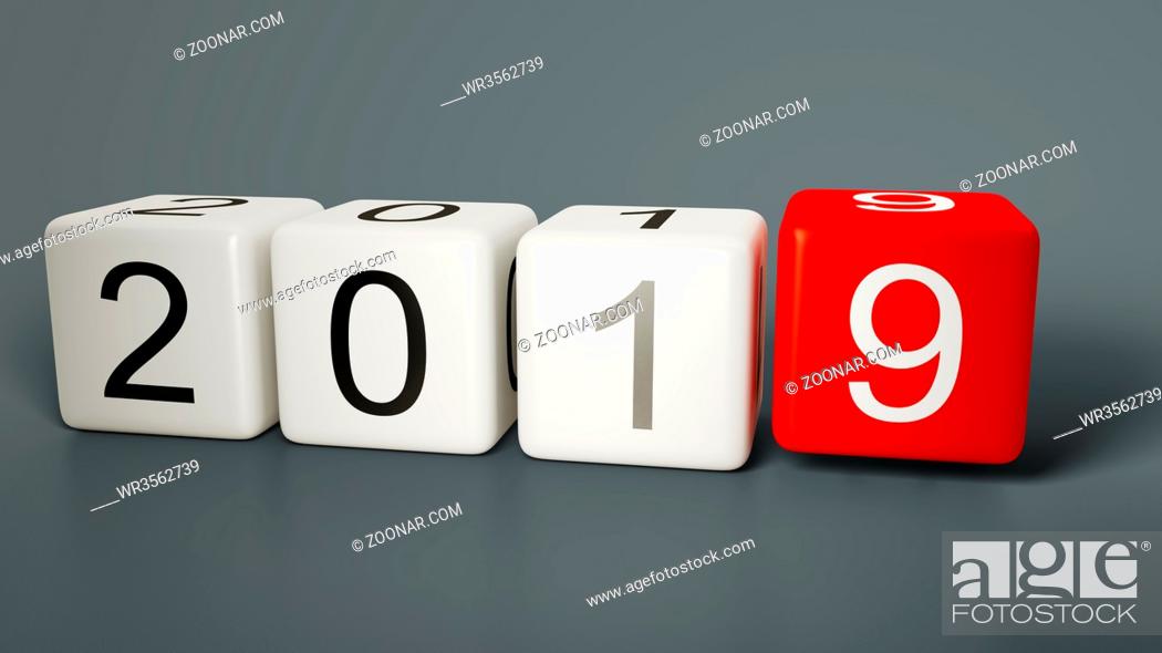 Stock Photo: new year 2019 with some dice 3d illustration.