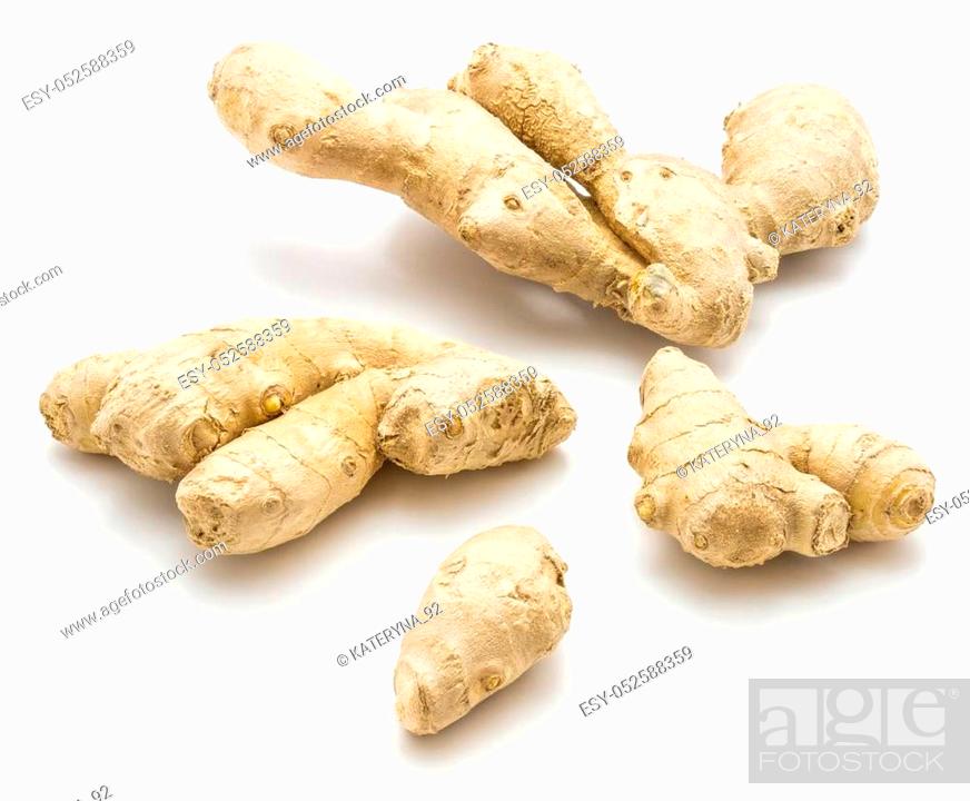 Stock Photo: Group of four ginger rhizome isolated on white background.