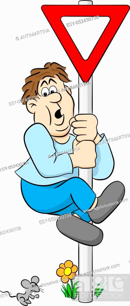 Stock Vector: vector illustration of a man who is afraid of a mouse.