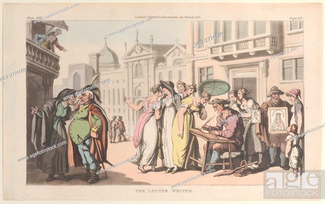Stock Photo: The Letter Writer, from Naples and the Campagna Felice: in a Series of Letters Ad.., June 1, 1815. Creator: Thomas Rowlandson.