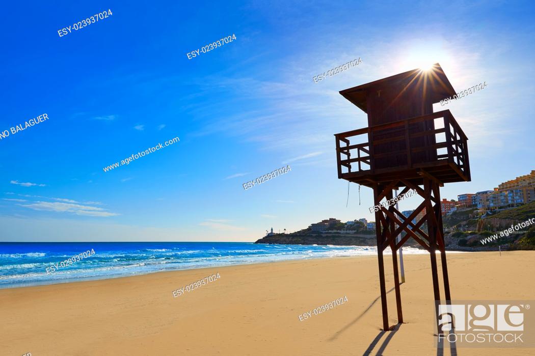 Stock Photo: Cullera Dosel beach Mediterranean sea in Valencia of Spain.