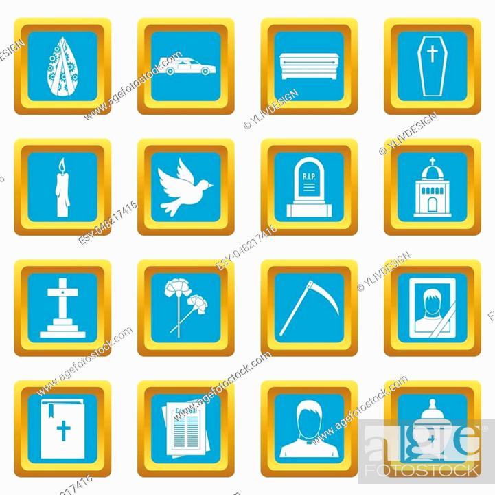 Stock Photo: Funeral icons set in azur color isolated illustration for web and any design.