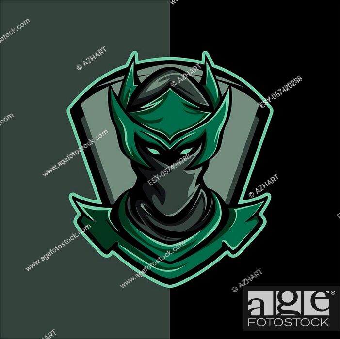 Greenish Ninja For Apparel logo, mechandise logo, jersey logo, gaming logo,  and any, Stock Vector, Vector And Low Budget Royalty Free Image. Pic.  ESY-057420288 | agefotostock
