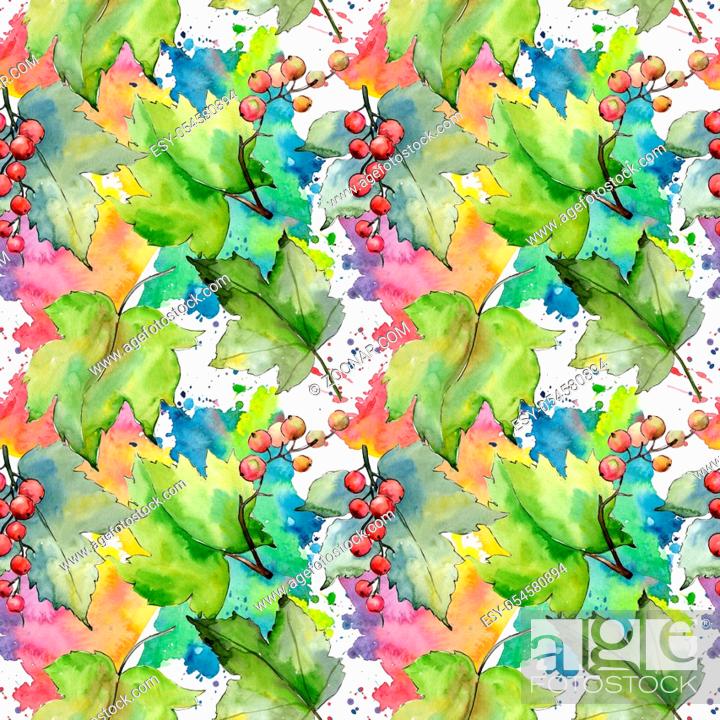 Stock Photo: Currant leaves pattern in a watercolor style. Aquarelle leaf for background, texture, wrapper pattern, frame or border.
