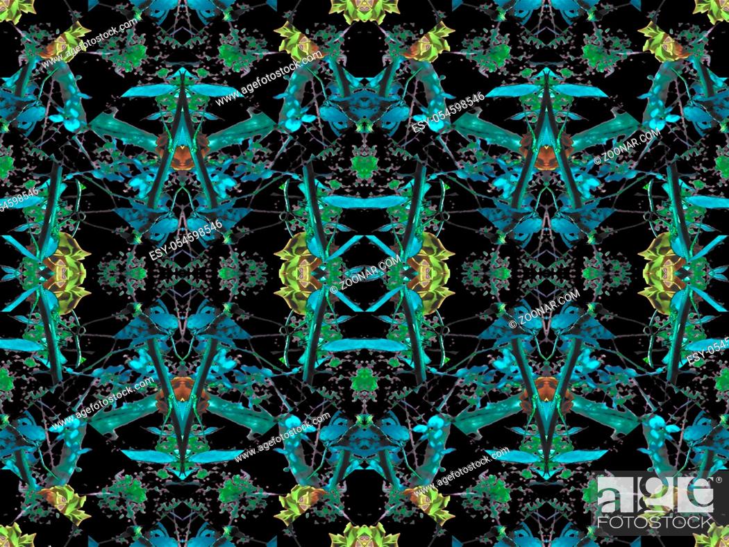 Imagen: Luxury decorative modern ornament geometric floral motif seamless pattern in mixed vivid colors and black background.