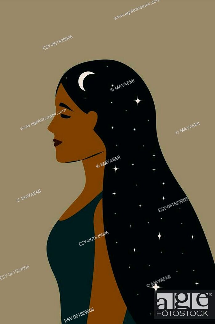 Modern flat character. A woman with the universe in her hair, the night of  the star, Stock Vector, Vector And Low Budget Royalty Free Image. Pic.  ESY-061529006 | agefotostock