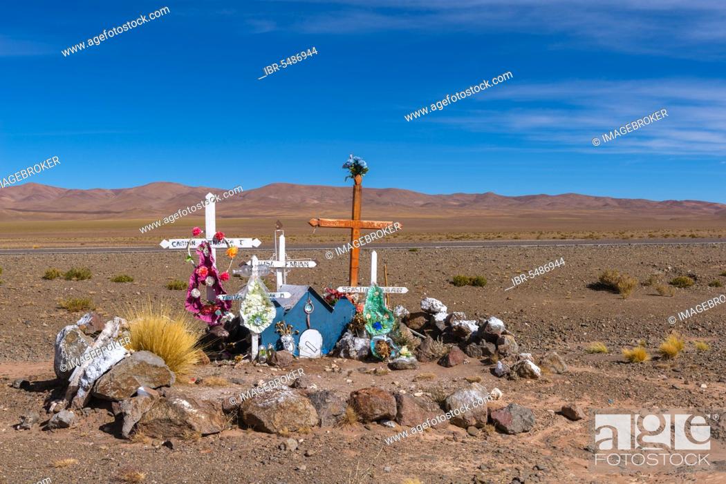 Stock Photo: Memorial Tombs, National Highway 52, High Andes, Jujuy Department, Puna Region, Argentina, South America.