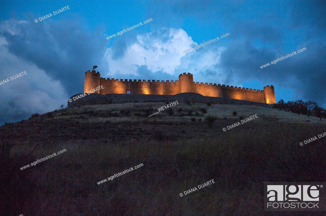 Stock Photo: Jadraque Castle is built on a pleateau on top of a high, steep hill. Jadraque, Guadalajara, Spain.