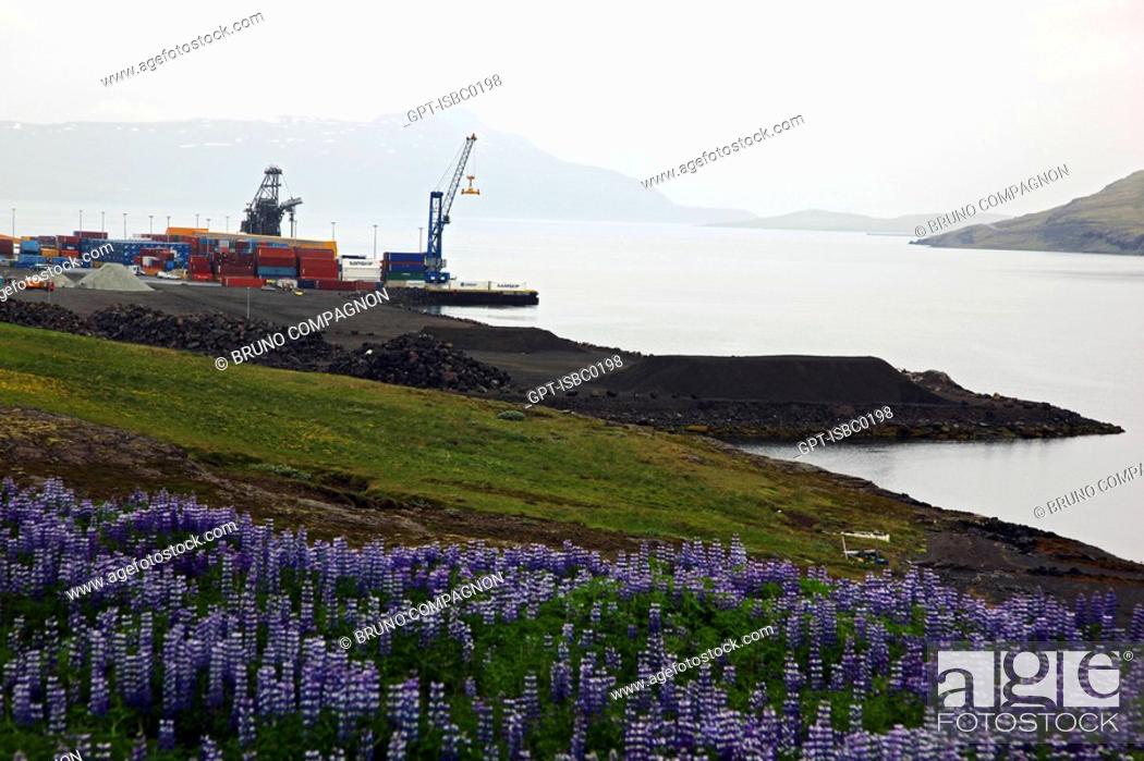 Stock Photo: ALCOA ALUMINUM FACTORY NEAR THE CITY OF REYDARFJORDUR, CONTROVERSIAL PROJECT BECAUSE OF ECOLOGICAL DAMAGE, EASTERN ICELAND, EUROPE, ICELAND.