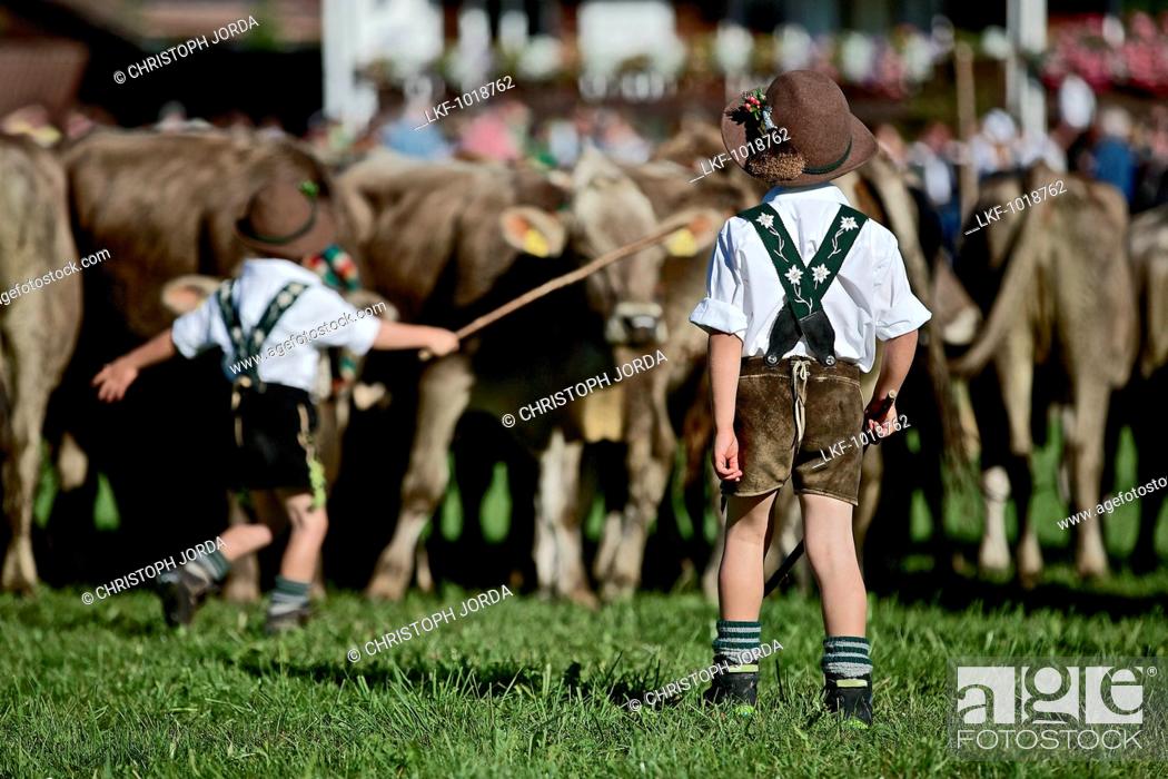 Stock Photo: Boys wearing traditional clothes, Viehscheid, Allgau, Bavaria, Germany.