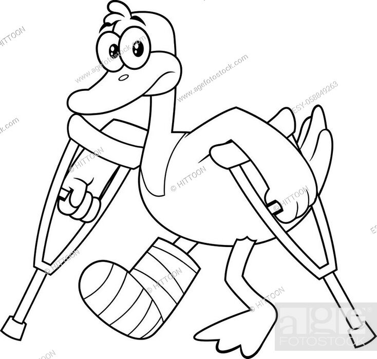 Black And White Duck Cartoon Character With Crutches And Plastered Leg,  Stock Vector, Vector And Low Budget Royalty Free Image. Pic. ESY-058849263  | agefotostock