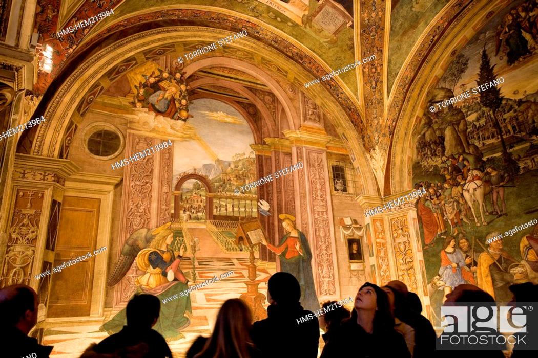Stock Photo: Italy, Umbria, Spello, Santa Maria Maggiore church, Baglioni's Chapel with Pintoricchio's fresco, Annunciazione.