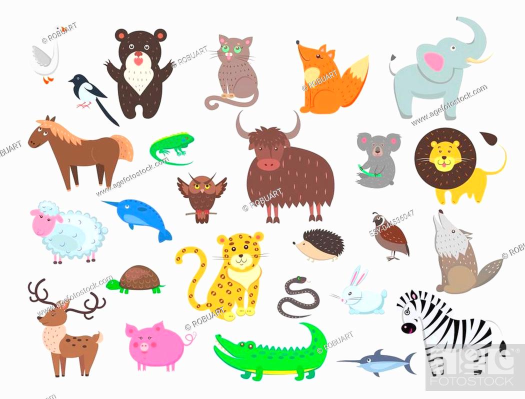 Cute wild and domestic animals cartoon stickers or icons set, Stock Vector,  Vector And Low Budget Royalty Free Image. Pic. ESY-044536047 | agefotostock