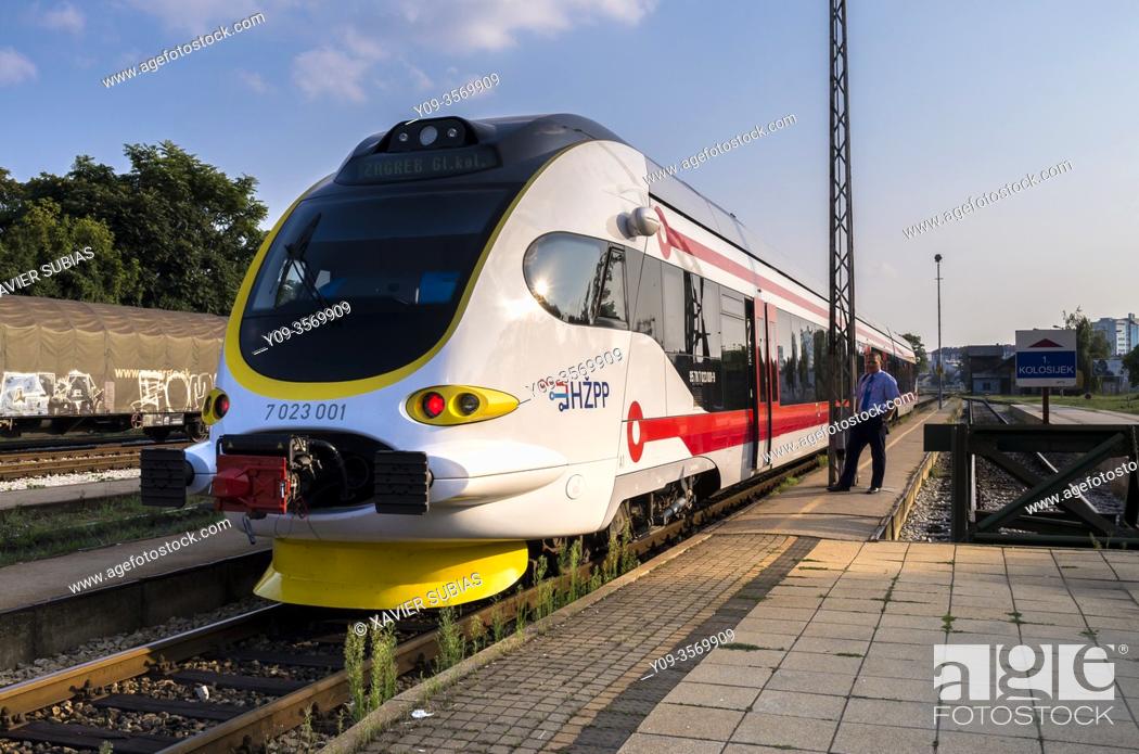 Stock Photo: Train in the Varazdin station, Varazdin, Croatia.