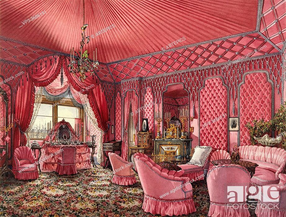 Stock Photo: Ukhtomsky Konstantin Andreyevich - Interiors of the Winter Palace - the Fourth Reserved Apartment. the Dressing Room - Russian School - 19th Century.
