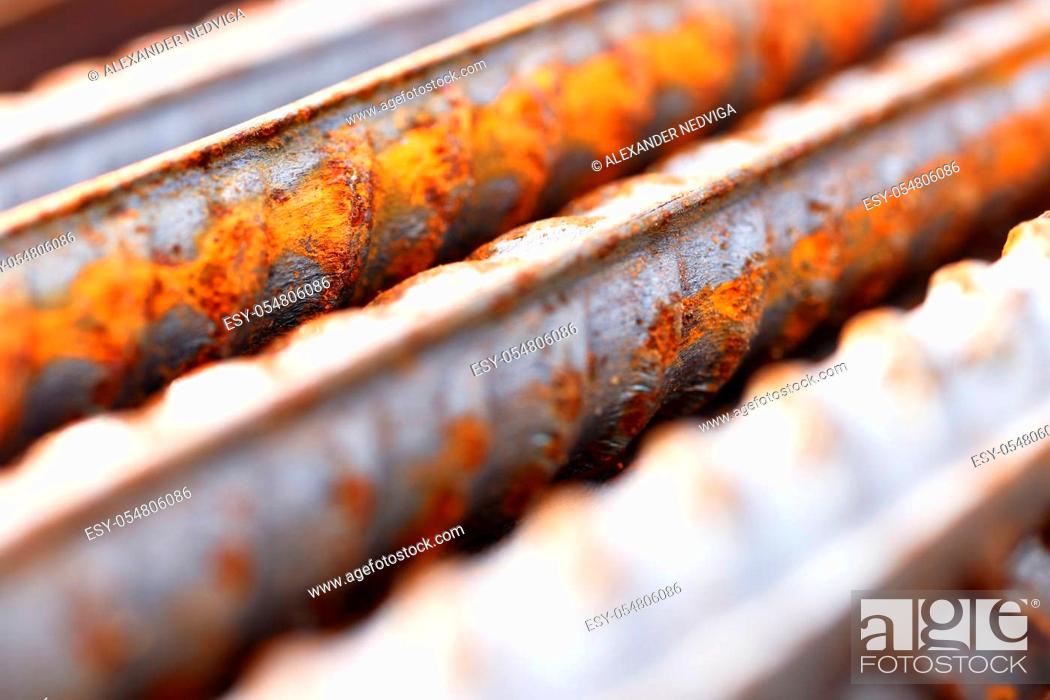 Stock Photo: Rustic Metal Armature Rod. Building Construction Background.