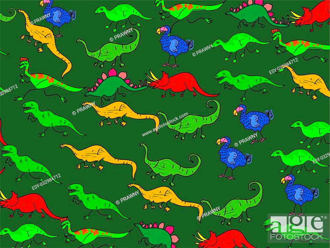 Cute and whimsical mixed dinosaur wallpaper background design, Stock Photo,  Picture And Low Budget Royalty Free Image. Pic. ESY-032984712 | agefotostock