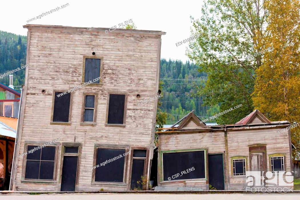 Stock Photo: Goldrush heritage buildings in Dawson City Yukon.