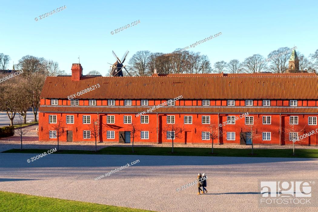 Stock Photo: Copenhagen, Denmark - January 05, 2017: Red houses in the historical fortress Kastellet.
