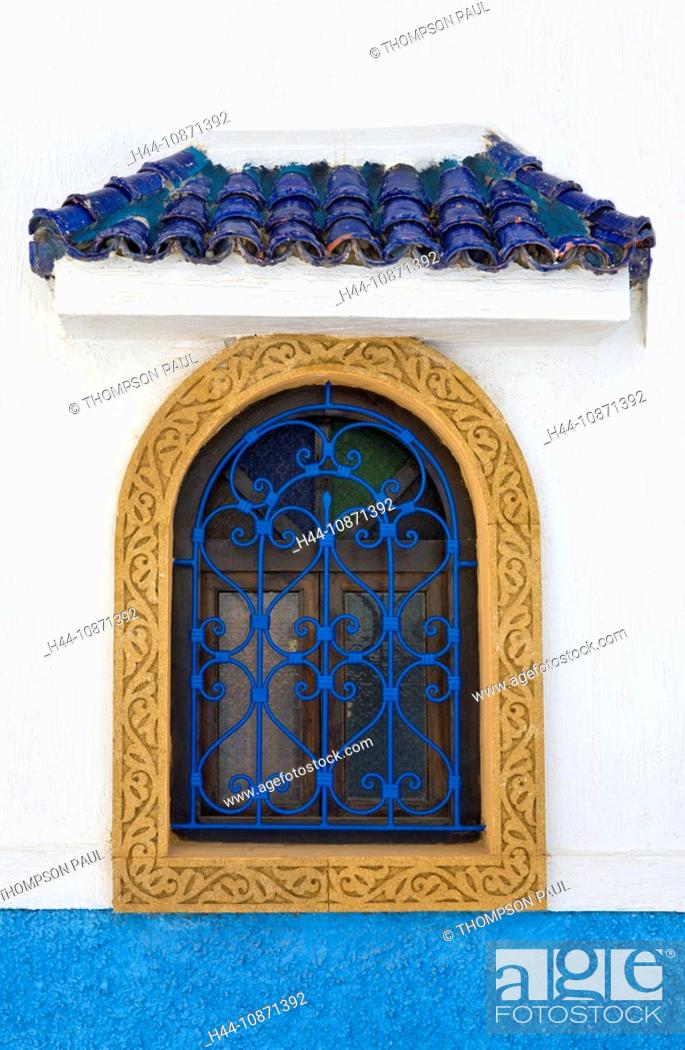 Window with blue iron painted grill, Oudaya Kasbah, Rabat, Morocco, Stock Photo, Picture And Rights Managed Image. Pic. H44-10871392 | agefotostock