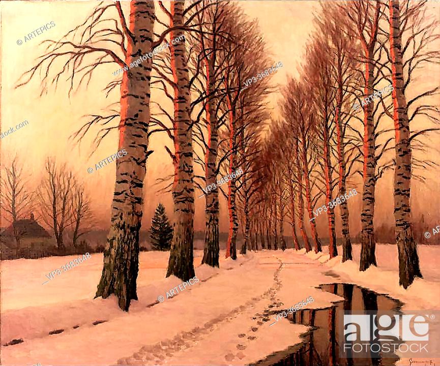 Stock Photo: Guermacheff Michel - Winter Sunset 1 - Russian School - 19th Century.